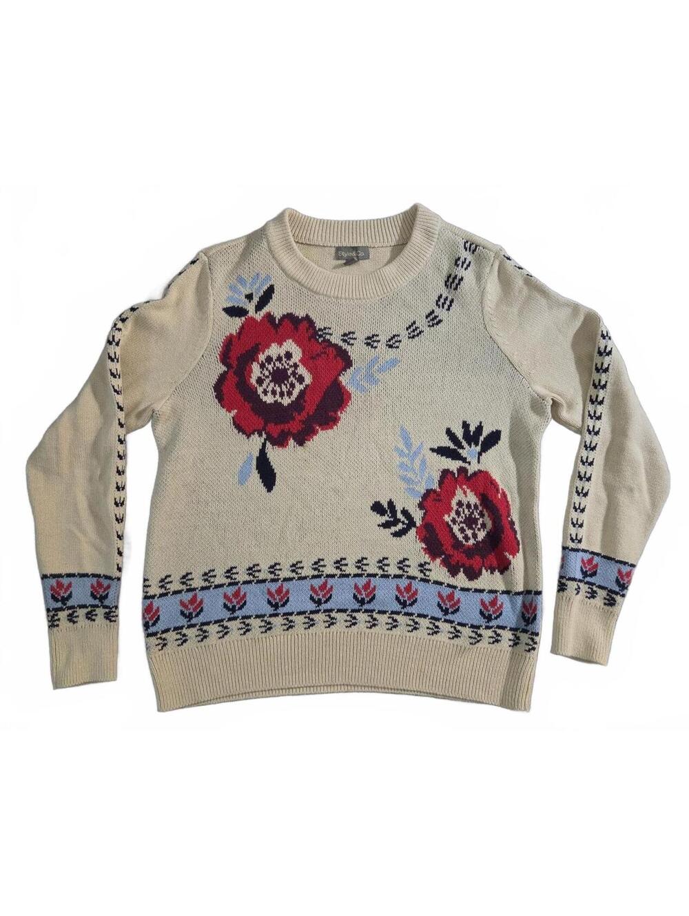 Style & Co. Beige Floral Knit Sweater Medium
